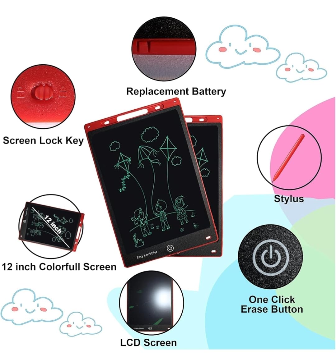LCD Writing Tablet for Kids & Adults, Reusable Digital Drawing & Writing Pad with Stylus